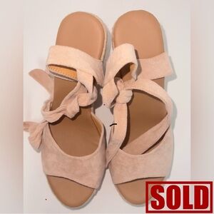 Beige Tan Faux Suede Wedge platform Sandals Size 10|US BRAND NEW NEVER WORN